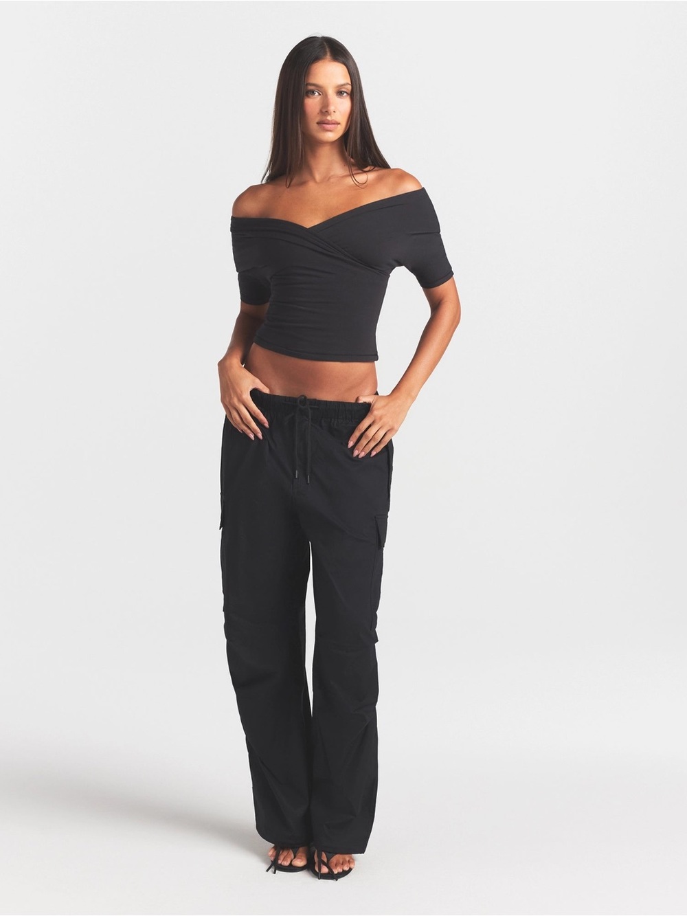 SKIMS Cotton Jersey Wrap Top Onyx Medium